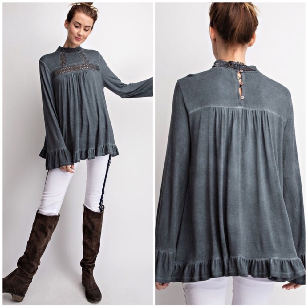 2 PACK | ASH BLUE CROCHET RUFFLED TOP